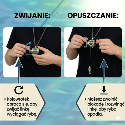 Mini Kołowrotek™ — Naszyjnik Wędkarski z Ruchomą Korbką