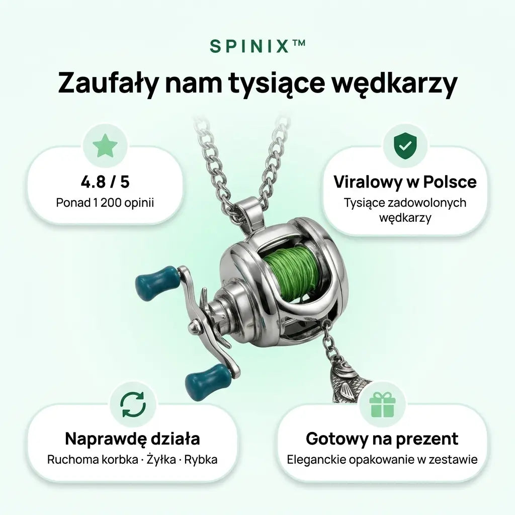 Mini Kołowrotek™ — Naszyjnik Wędkarski z Ruchomą Korbką